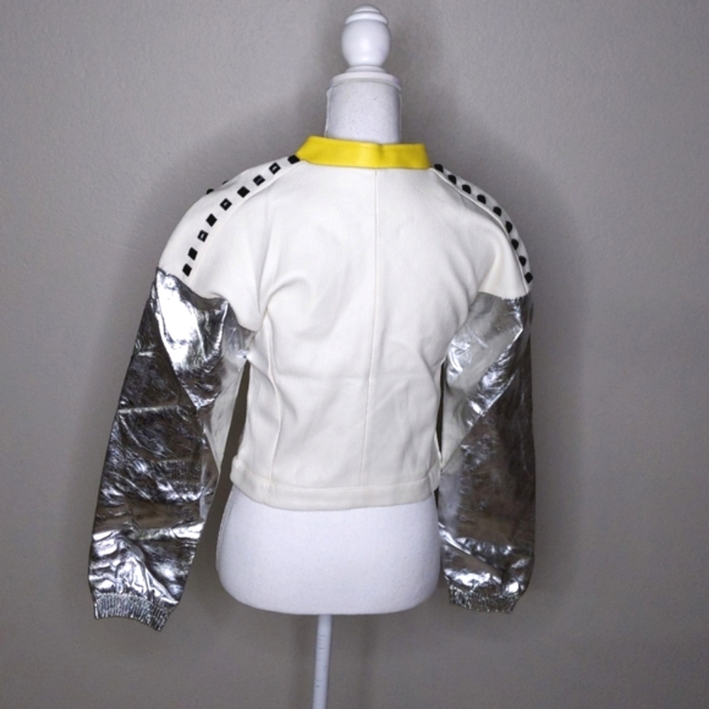English Rose Faux Leather Statement Jacket Women’s Medium | Metallic Silver - Picture 3 of 6